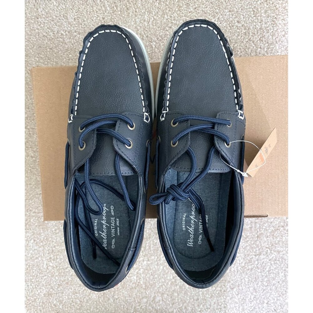 NEW Weatherproof Vintage Benny Loafer Navy Blue Boat Shoes White Sole 8 M